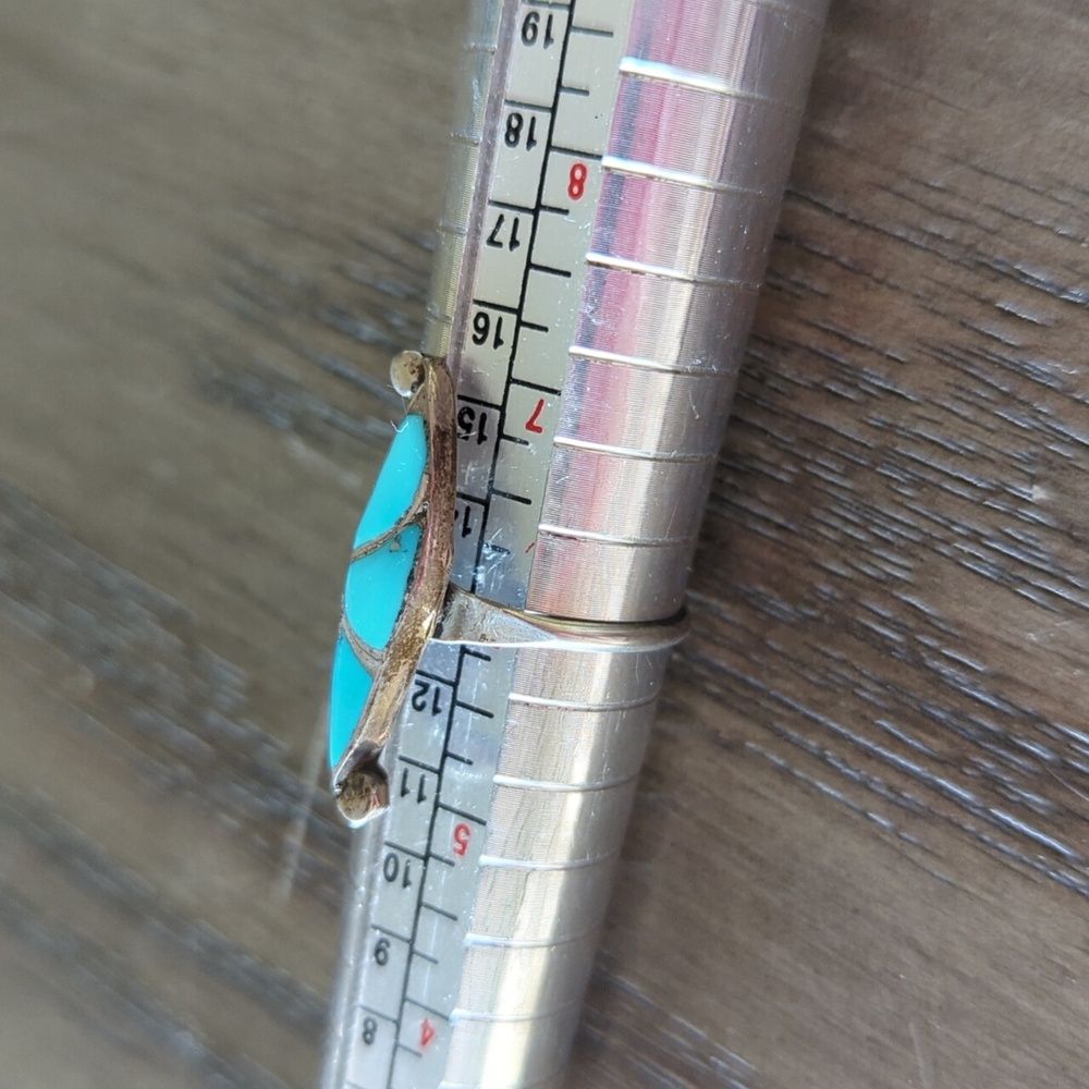 Native American Inlaid Vintage Turquoise Ring - Picture 6 of 7